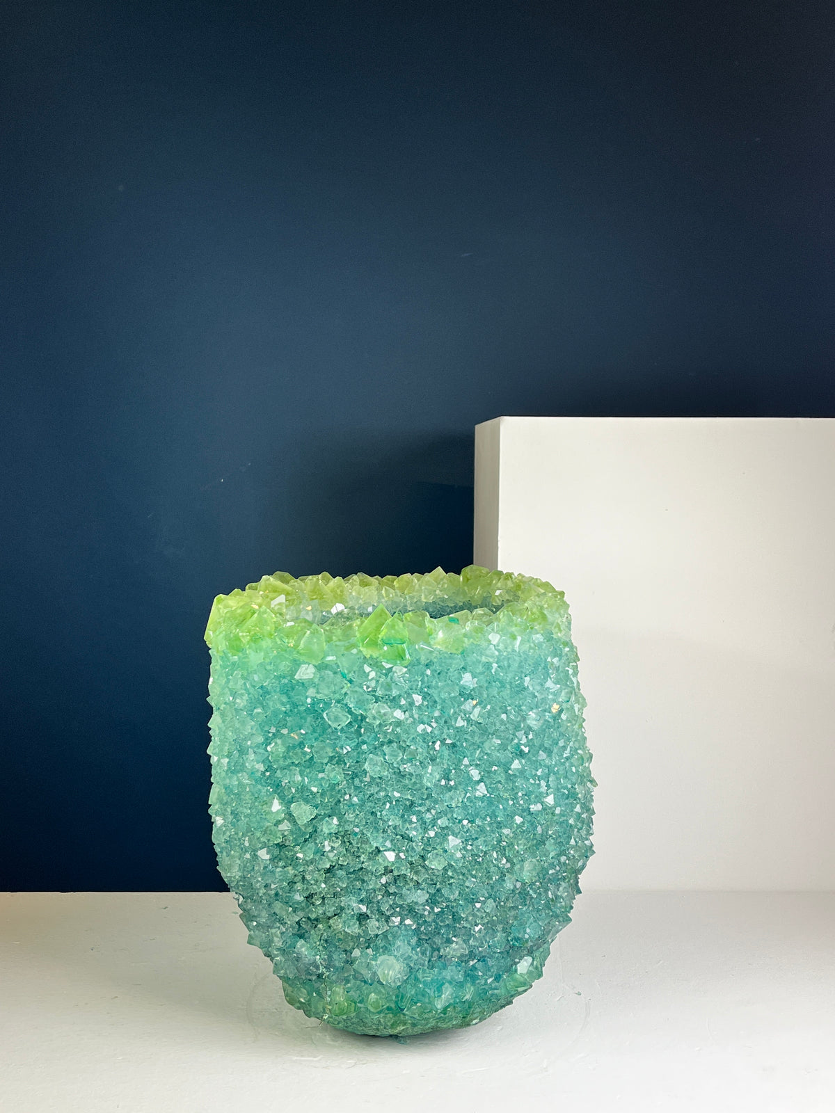Crystal Vase Large - Green in blue