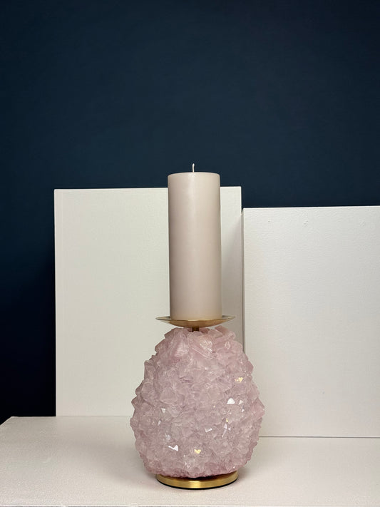 Pillar Candle Holder -  Rose Quartz