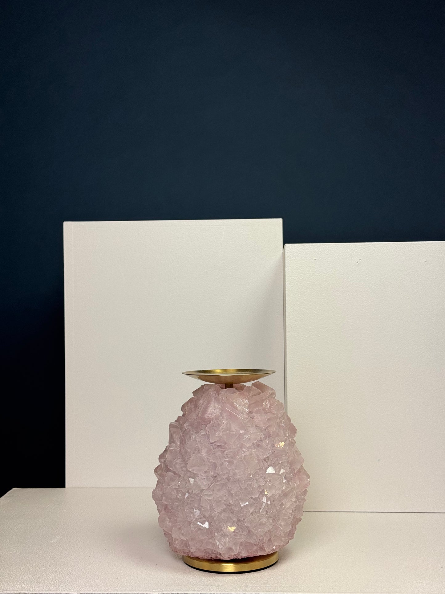 Pillar Candle Holder -  Rose Quartz
