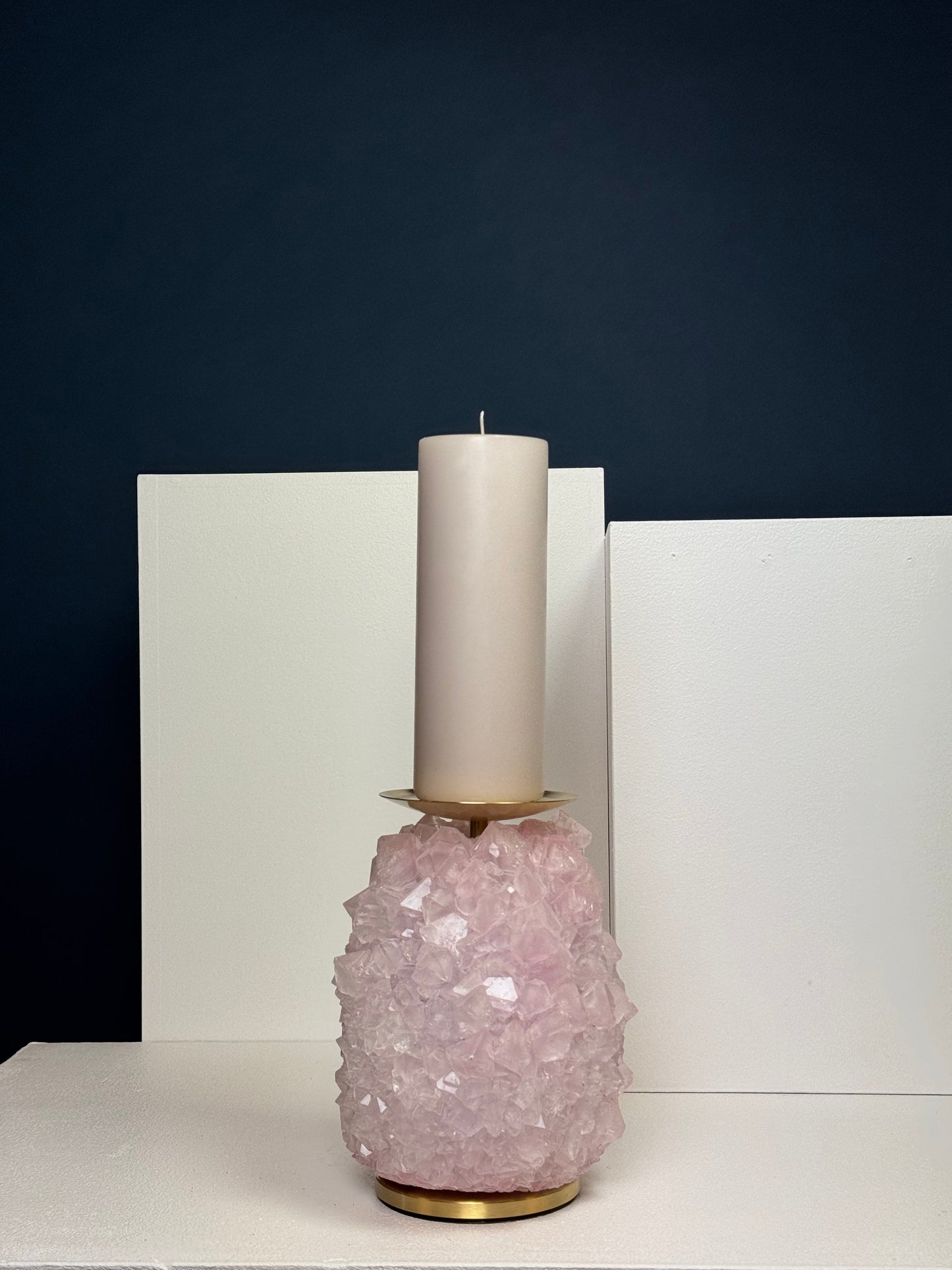 Pillar Candle Holder -  Rose Quartz