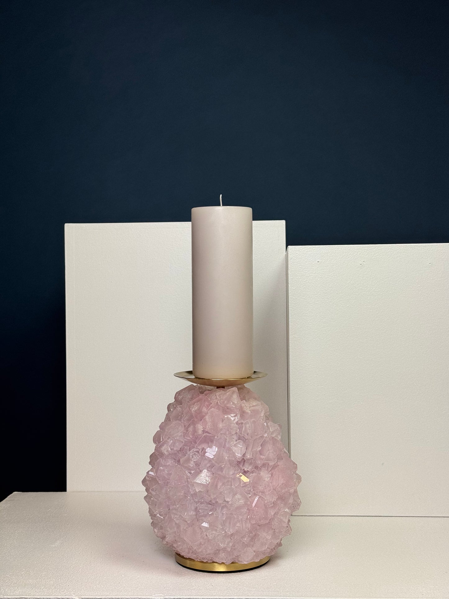 Pillar Candle Holder -  Rose Quartz